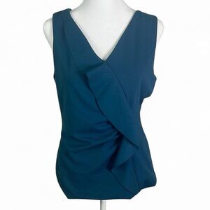 White House Black Market Blue Ruffled Sleeveless Blouse Size Small